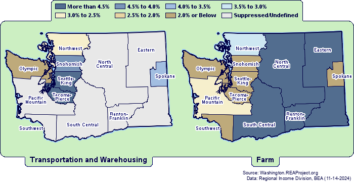 Washington | Transportation and Warehousing vs. Farm Employment ...